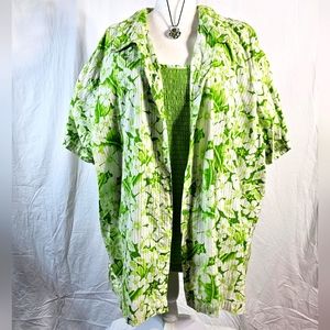 Northcrest Women's Blouse and Tank Top Combo Size 26/38 Lime Green Floral Print